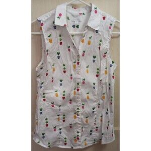 Women's Charter Club White Cotton Petites Casual Tank Top With Trees Size 10P